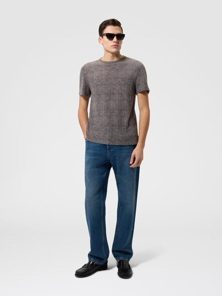 Cashmere and viscose knit crewneck T-shirt, Multicoloured  - US26WL05BR0162S91TF