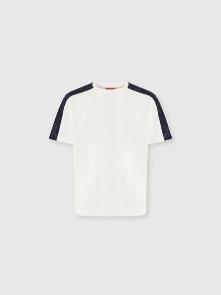 Cotton crewneck T-shirt with chevron insert, White & Blue - US26WL06BJ00RAS01N9