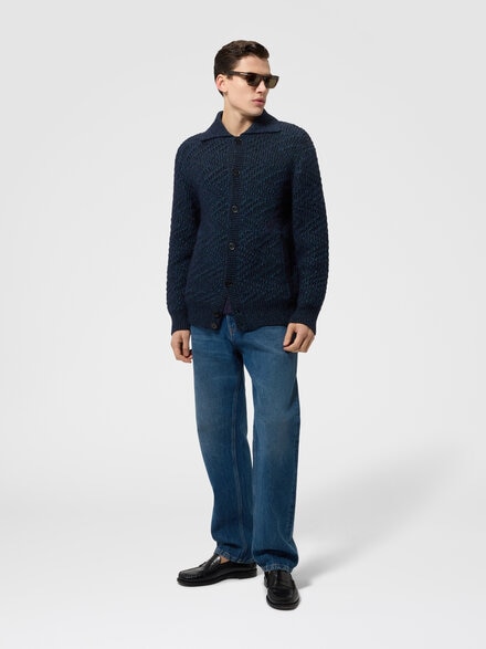 Oversized wool-blend cardigan with alpaca, Dark Blue - US26WM07BK01JYS72RN