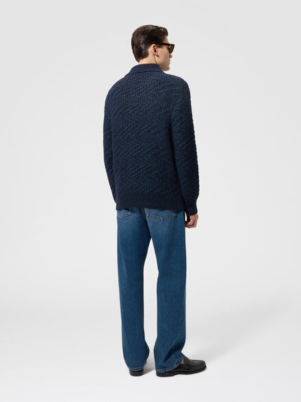 Oversized wool-blend cardigan with alpaca, Dark Blue - US26WM07BK01JYS72RN