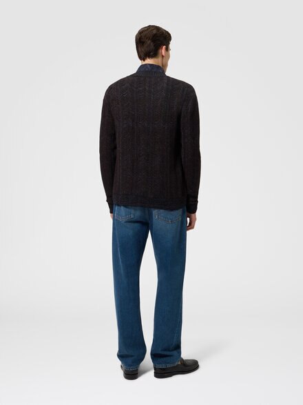 Wool and viscose-blend cardigan with Greek key motif, Navy Blue  - US26WM0GBK01JNS72RM
