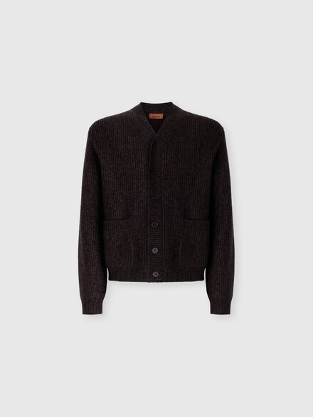Wool and viscose m&eacute;lange cardigan, Brown - US26WM0HBK01JSS80F9
