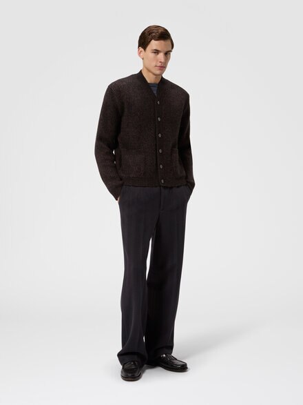 Wool and viscose m&eacute;lange cardigan, Brown - US26WM0HBK01JSS80F9