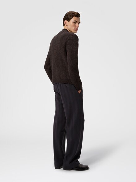 Wool and viscose m&eacute;lange cardigan, Brown - US26WM0HBK01JSS80F9