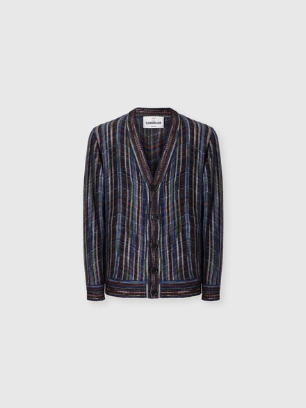 Wool and viscose cardigan with side pockets, Blue & Multicoloured  - US26WM0IBC006FS72QV