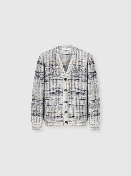 Wool-blend check cardigan with side pockets, White  - US26WM0KBC006IS01M2