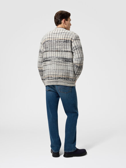 Wool-blend check cardigan with side pockets, White  - US26WM0KBC006IS01M2