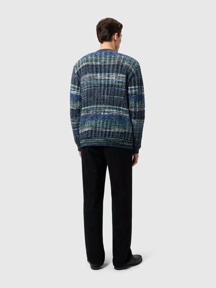 Wool-blend check cardigan with side pockets, Dark Blue - US26WM0KBC006IS91SX