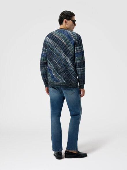 Wool-blend pullover with macro-check pattern, Dark Blue - US26WN02BC006IS91SX