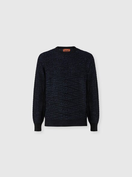 Jersey de cuello redondo en lana y viscosa zig zag, Azul Oscuro - US26WN0IBK01JXS72RL