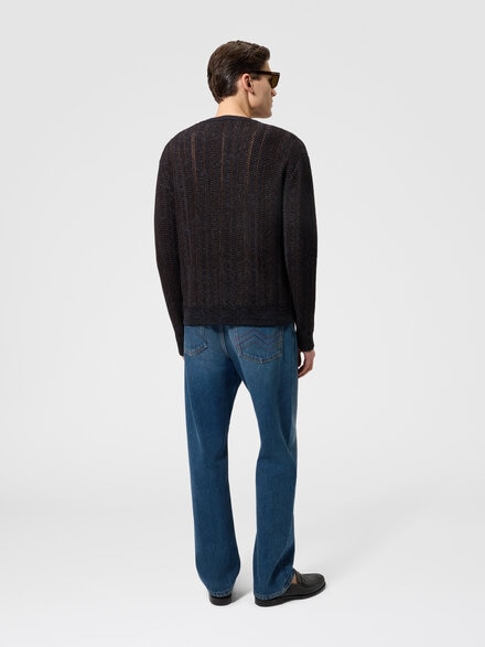 Pullover aus Woll- und Viskosemischung mit Greek-Key-Muster, Marineblau  - US26WN0LBK01JNS72RM