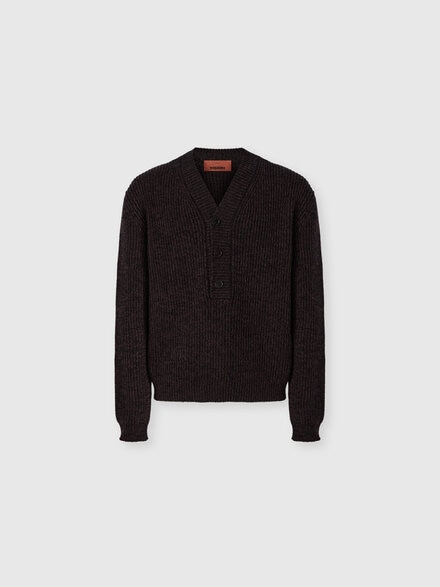 Wool and viscose m&eacute;lange V-neck pullover, Brown - US26WN0QBK01JSS80F9