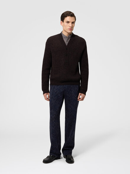 Wool and viscose m&eacute;lange V-neck pullover, Brown - US26WN0QBK01JSS80F9