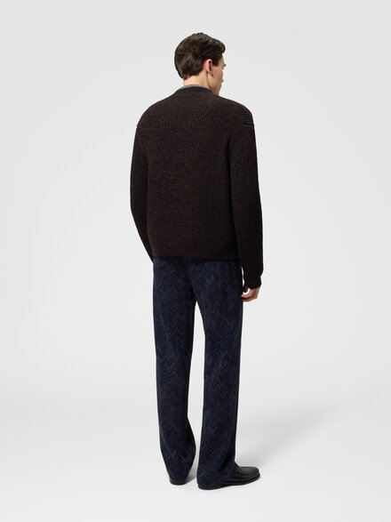 Wool and viscose m&eacute;lange V-neck pullover, Brown - US26WN0QBK01JSS80F9