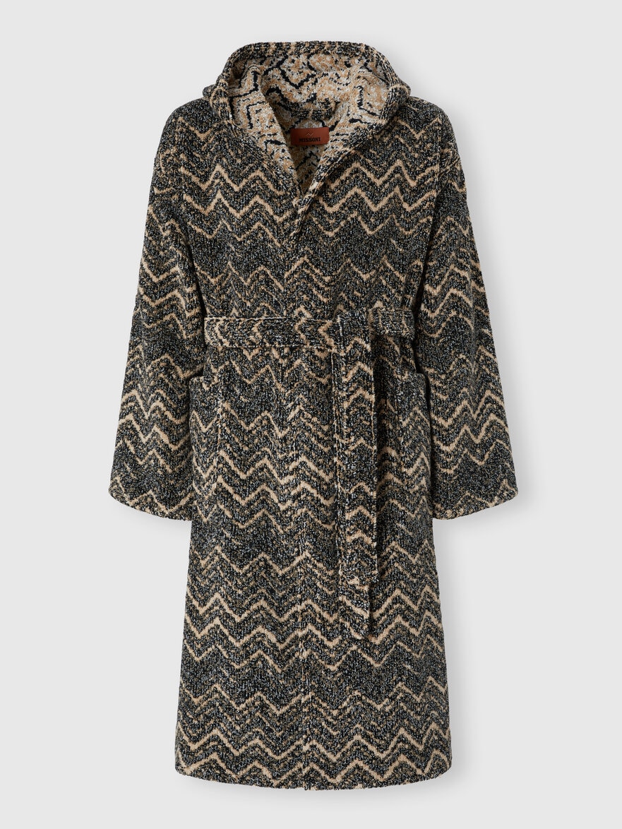 Azul Cotton Terry Chevron Bathrobe in Brown