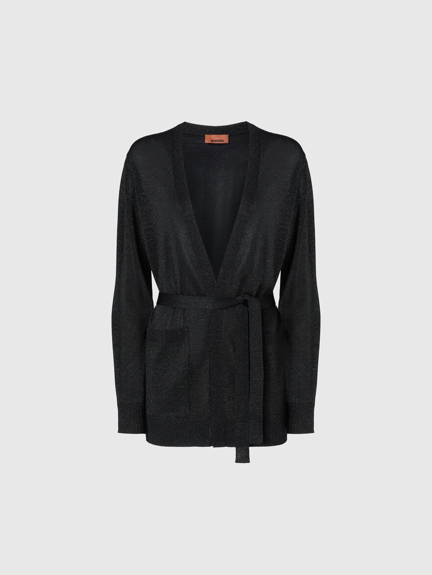 Lamé fabric cardigan with belt