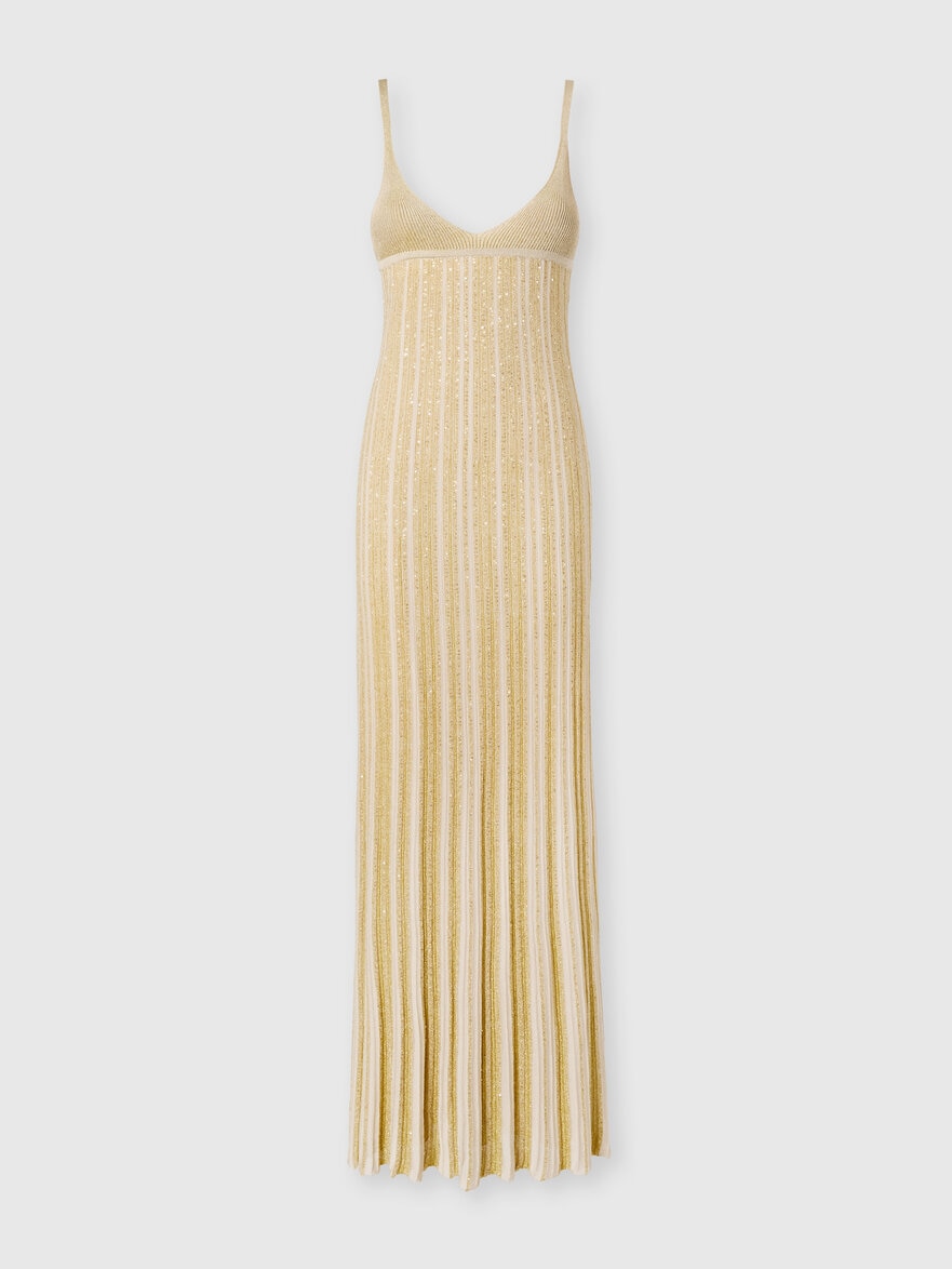 Sleeveless Mixed Viscose Lamé Gown with Sequins