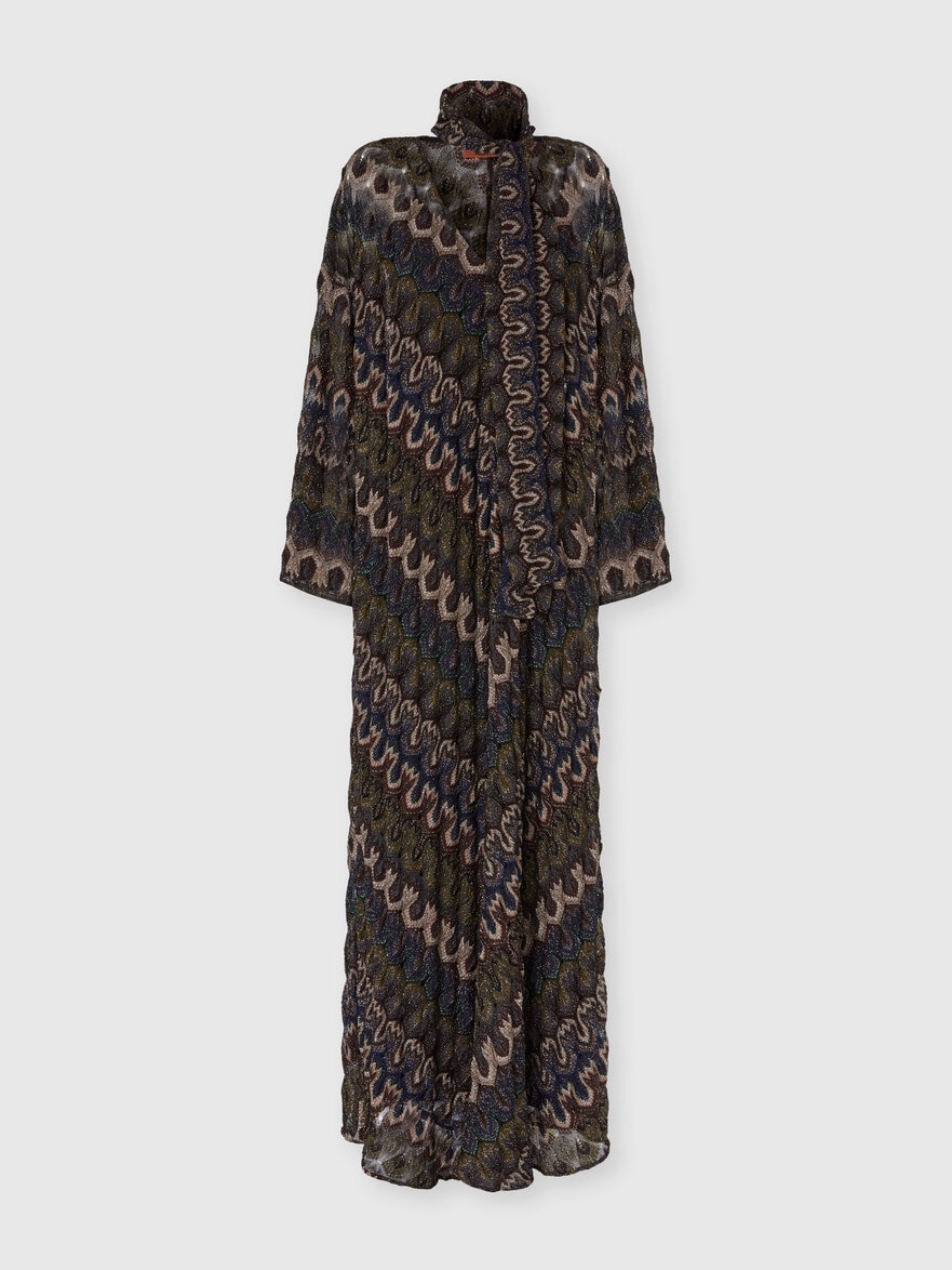 Long lamé viscose dress with removable sash