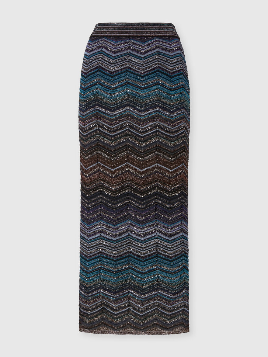 Tube Viscose Chevron Lamé Long Skirt with Sequins