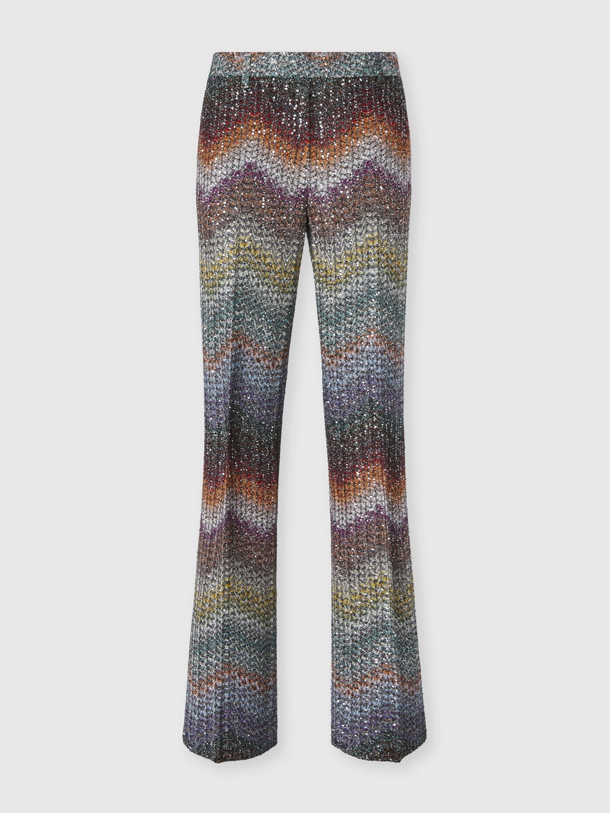 Viscose Lamé Straight Trousers with Sequins