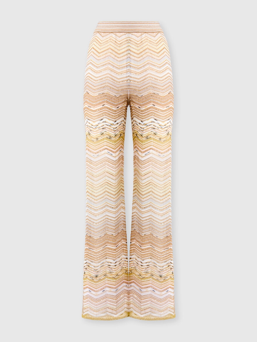 Wide Chevron Lamé Viscose Trousers with Sequins