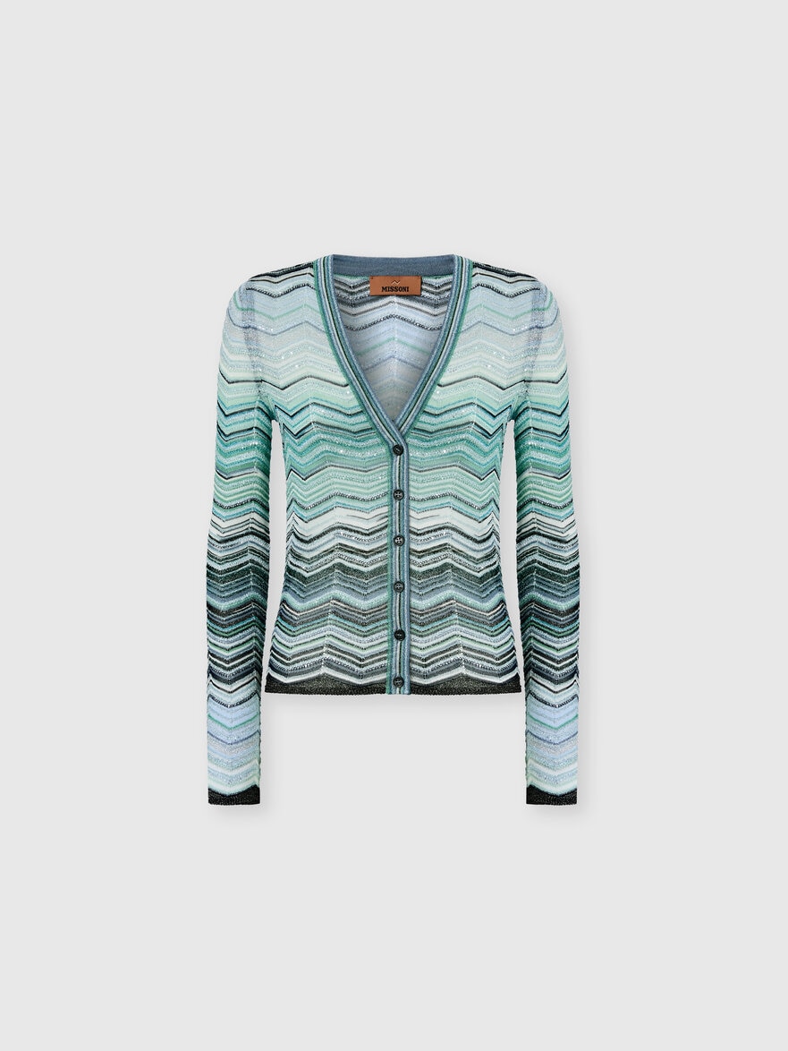 Cardigan in Viscose Chevron Lamé with Sequins