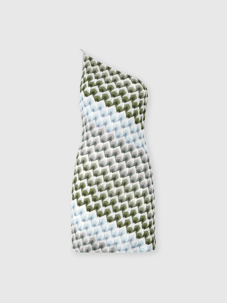 One-Shoulder Viscose Lamé Mini Dress