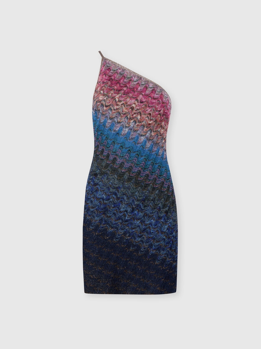 One-shoulder dégradé viscose lamé mini dress