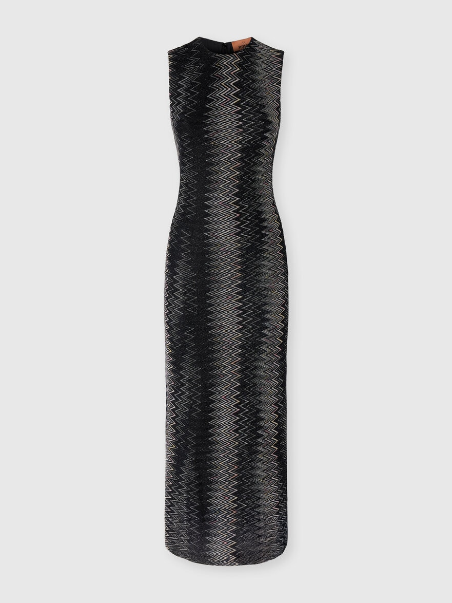 Flared Midi Dress in Viscose Lamé Chevron