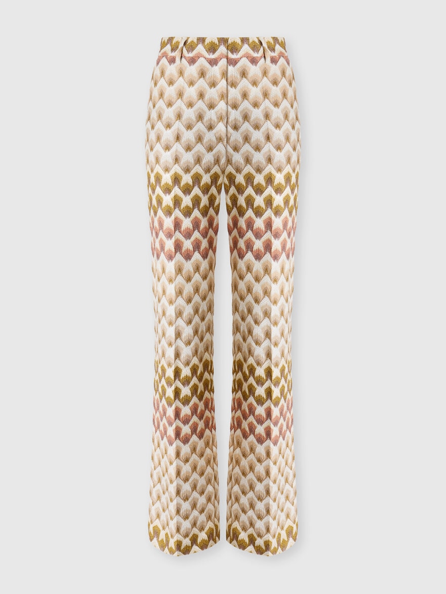 Straight-leg viscose lamé trousers with lace motif