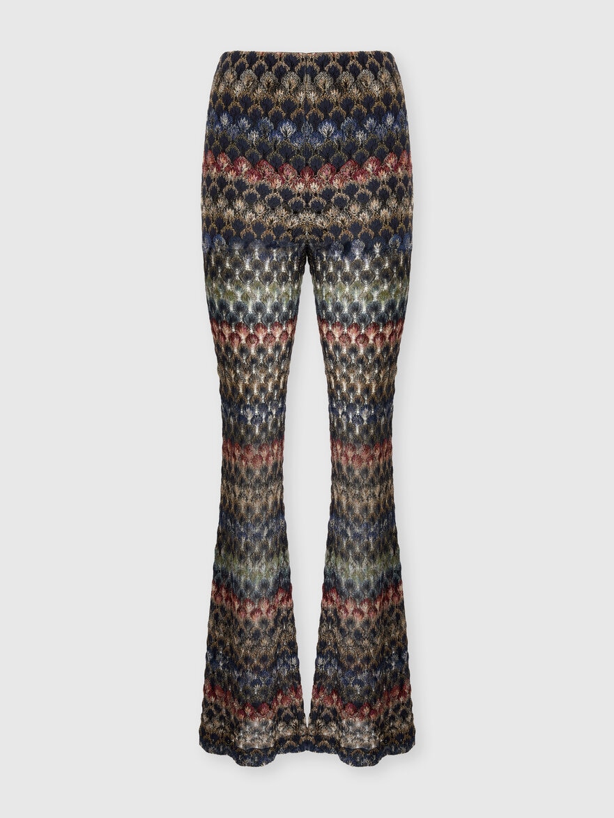 Flare Viscose Lamé Trousers with Lace Motif