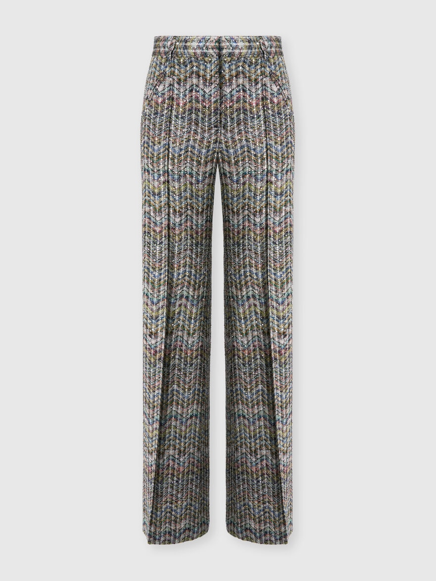 Tailored viscose lamé trousers with sequins