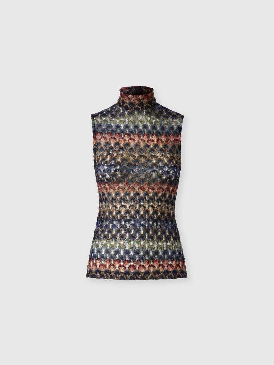 Sleeveless Viscose Lamé Top with Lace Motif
