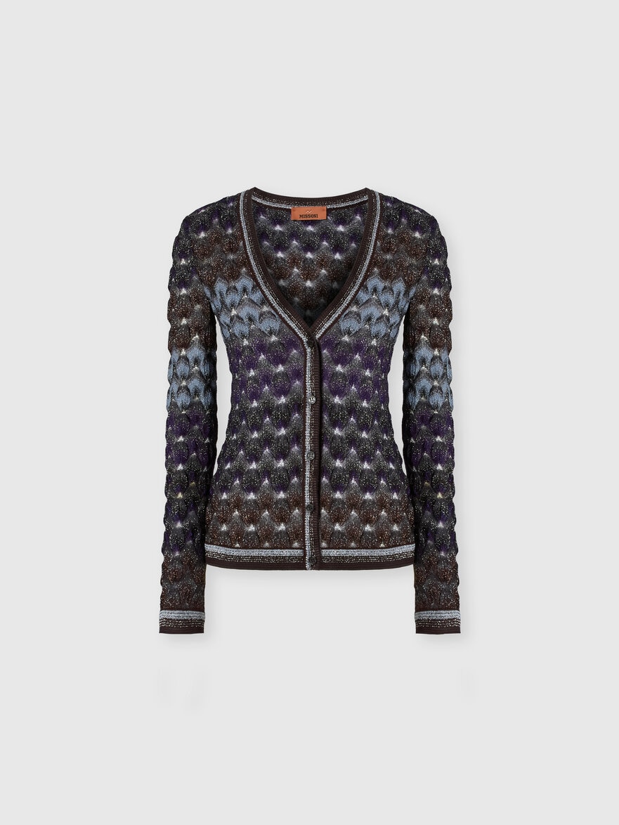 Slim Viscose Lamé Cardigan with Lace Motif