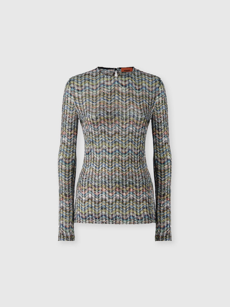 Long-sleeve viscose-blend sweater with sequins