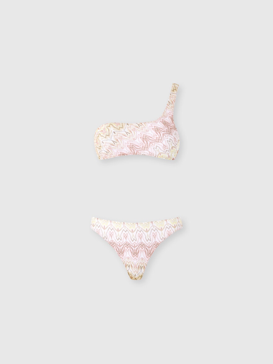 One-shoulder bikini in space-dye lace