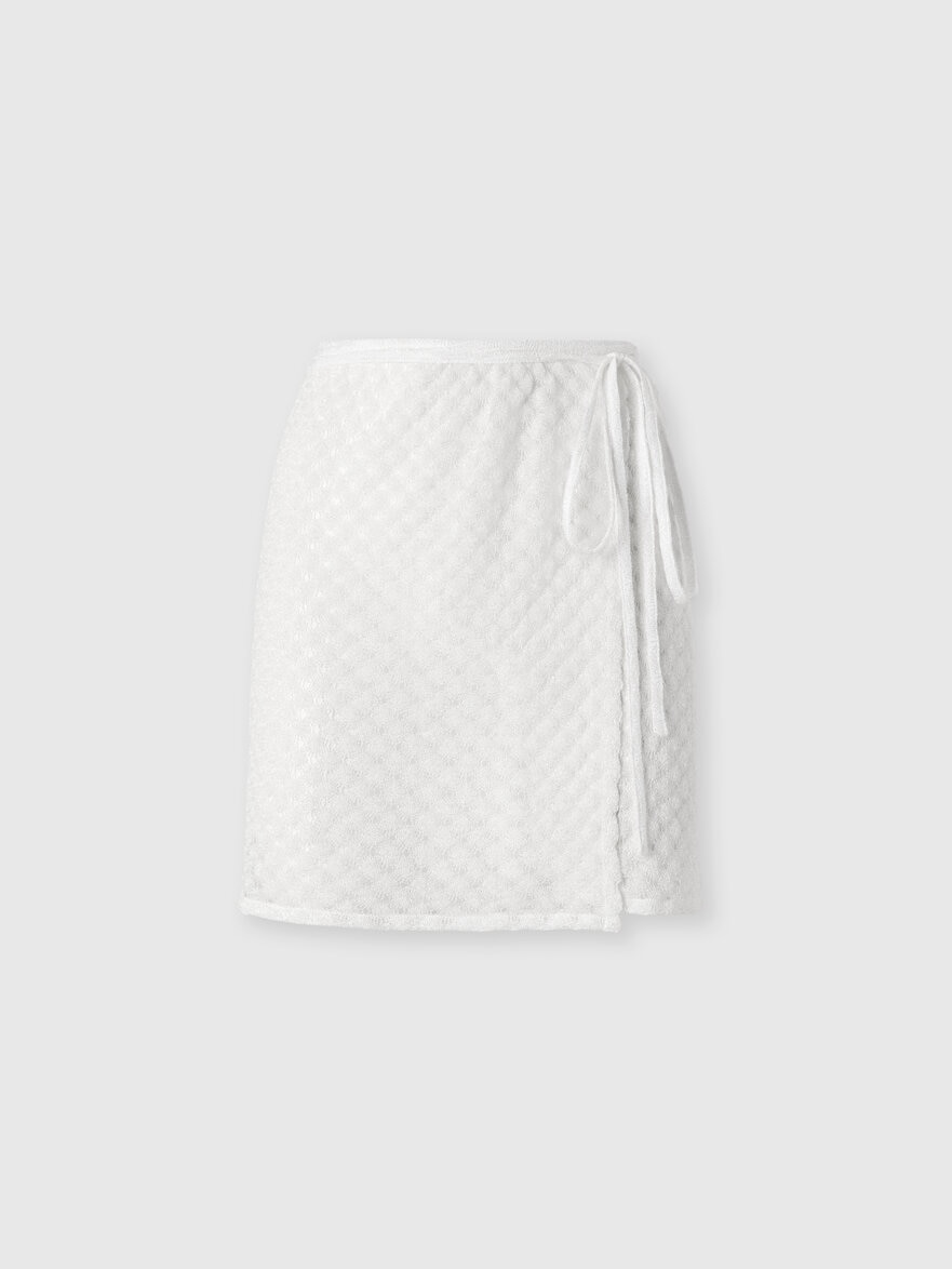 Mini pareo skirt in lamé viscose with raschel workmanship