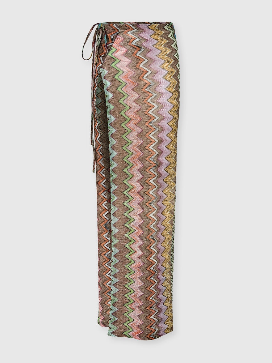 Long pareo skirt in lamé viscose with macro zigzag pattern