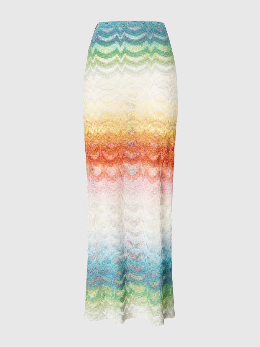 Long skirt in shaded lamé viscose with slit