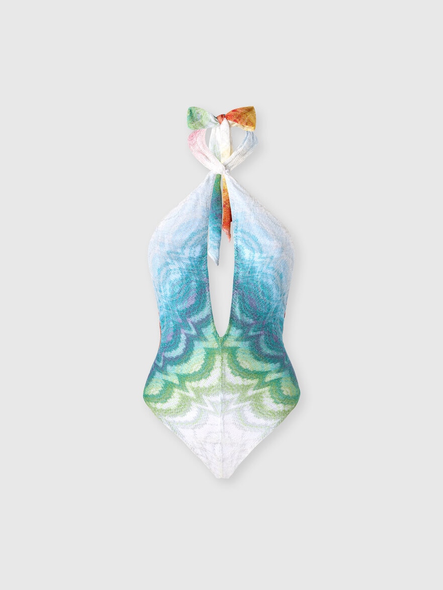 One-piece swimsuit in shaded lamé viscose with cut-out detail