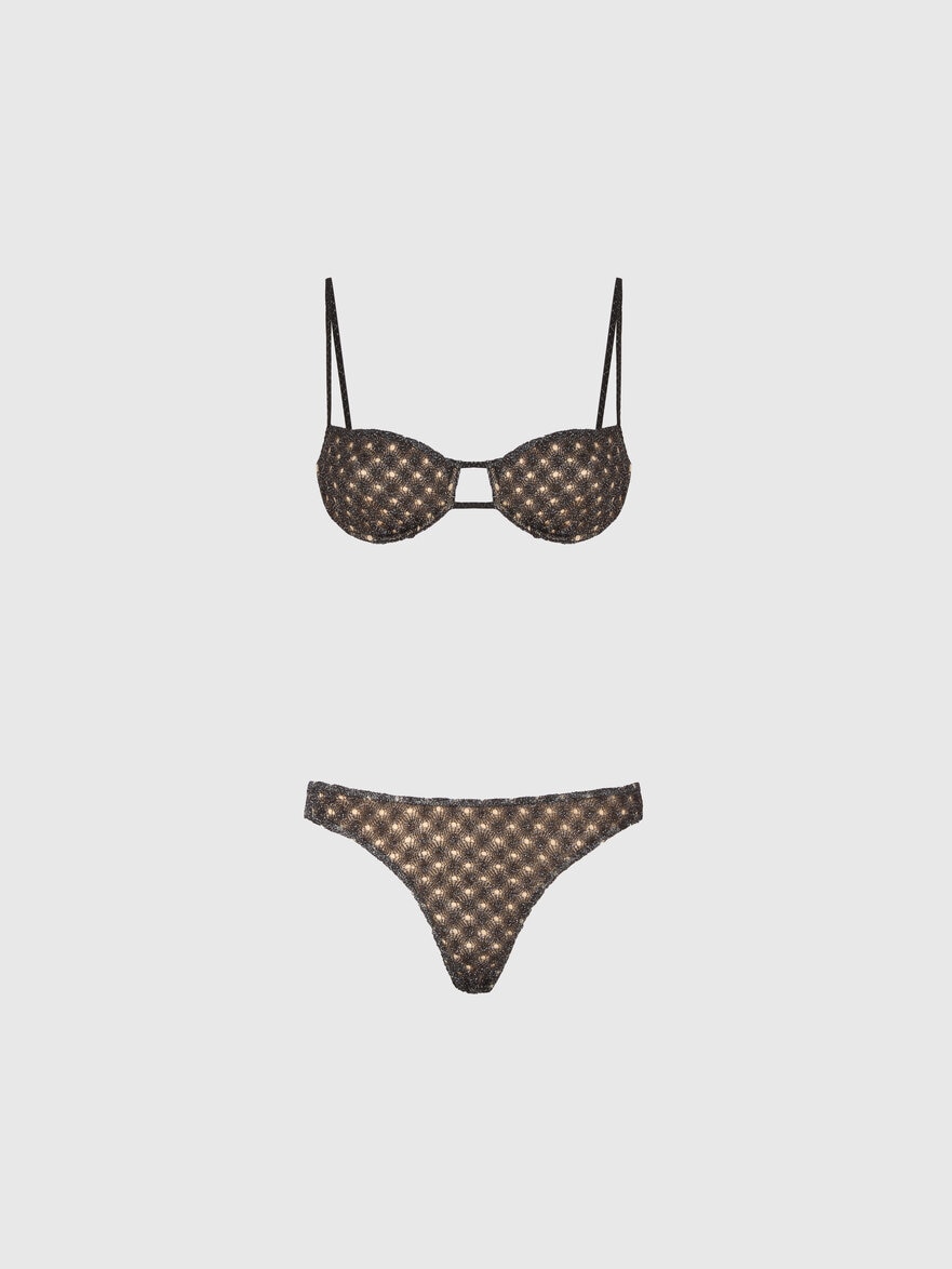 Balconette bikini in lamé viscose with spiderweb motif