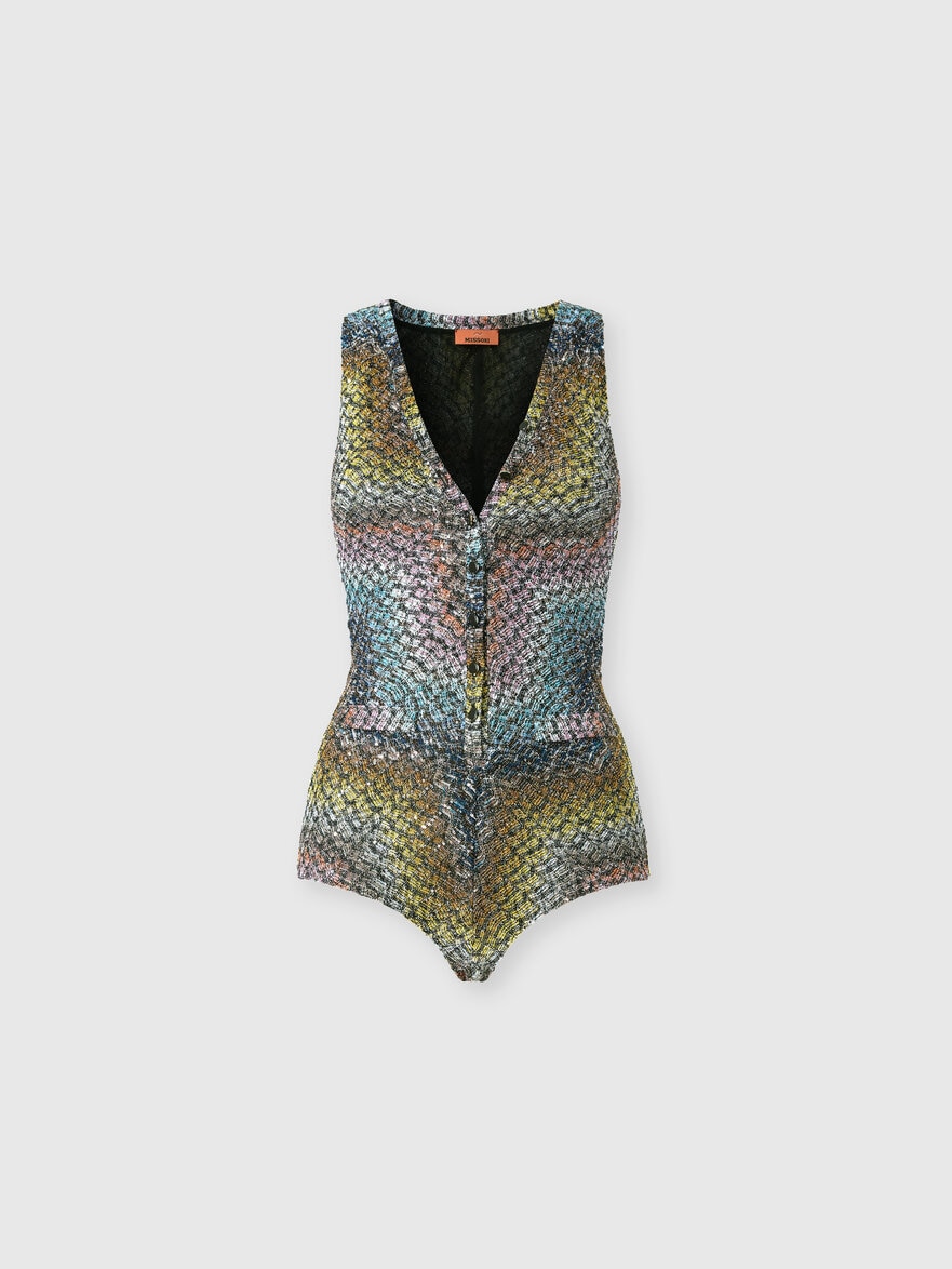 Zig zag one-piece swimsuit with sequin application