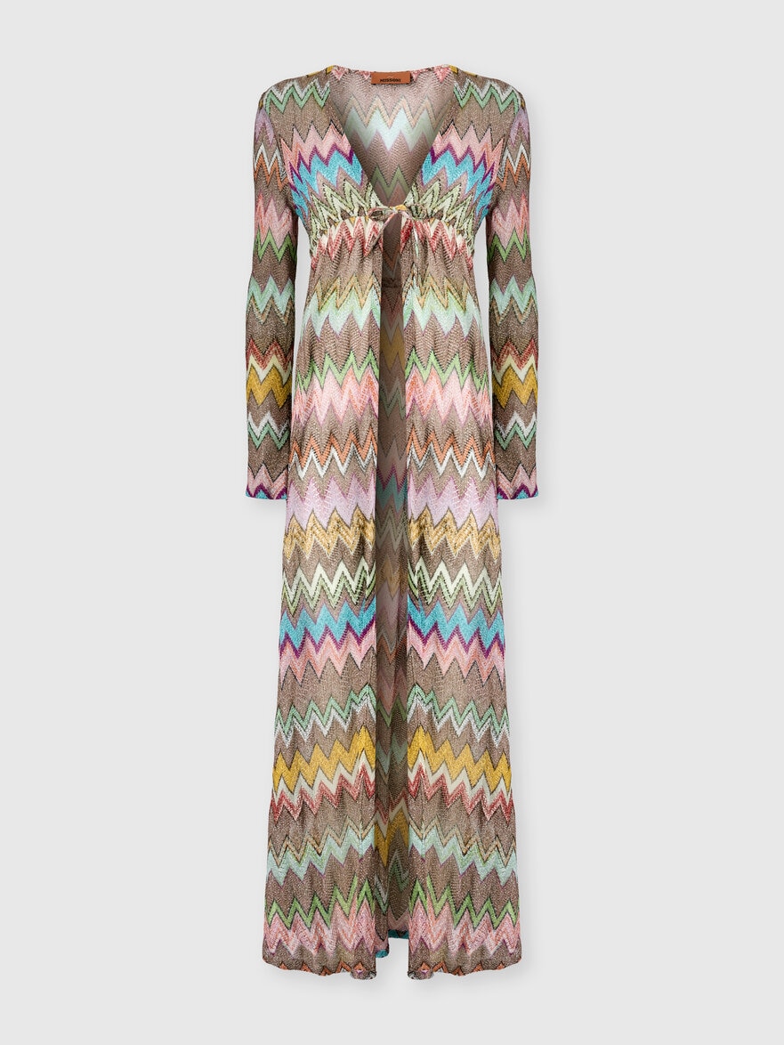 Long cardigan in lamé viscose with macro zigzag pattern