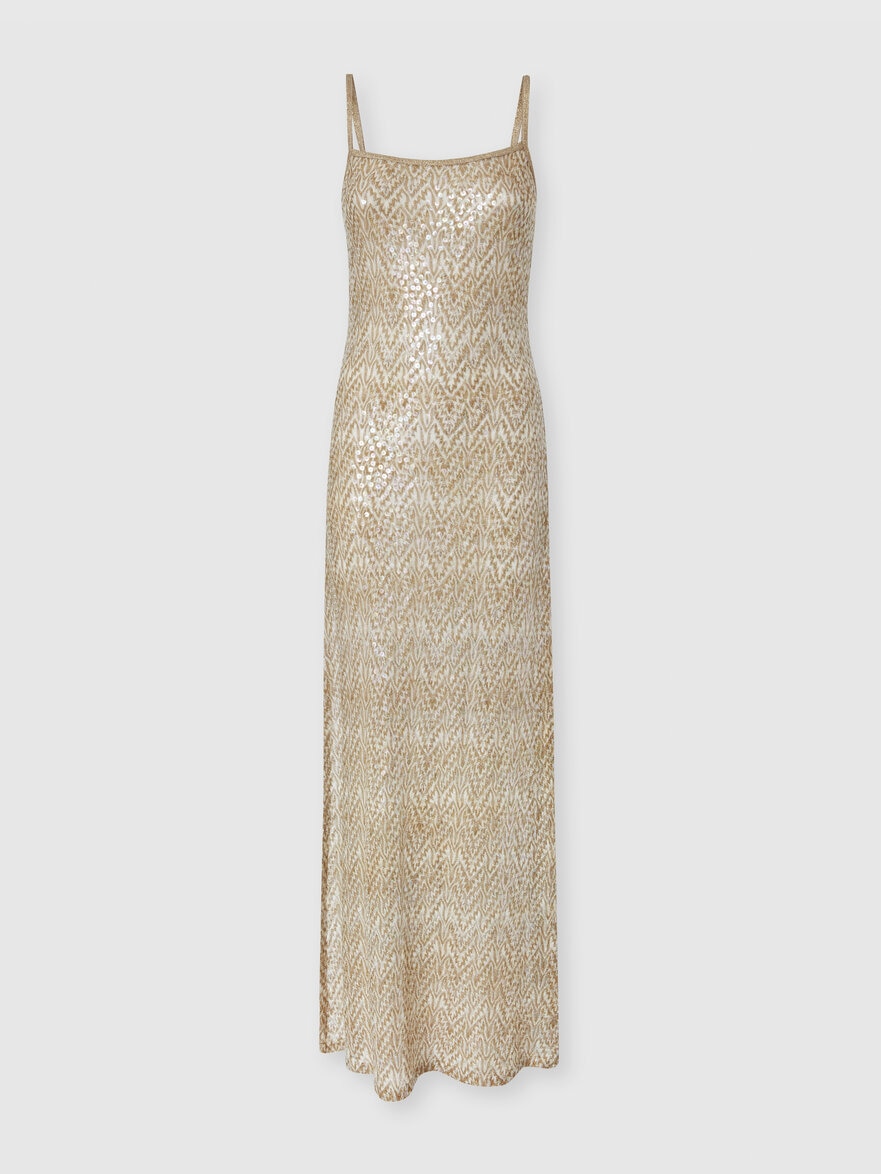 Long cover-up in lamé viscose with lace motif and sequins