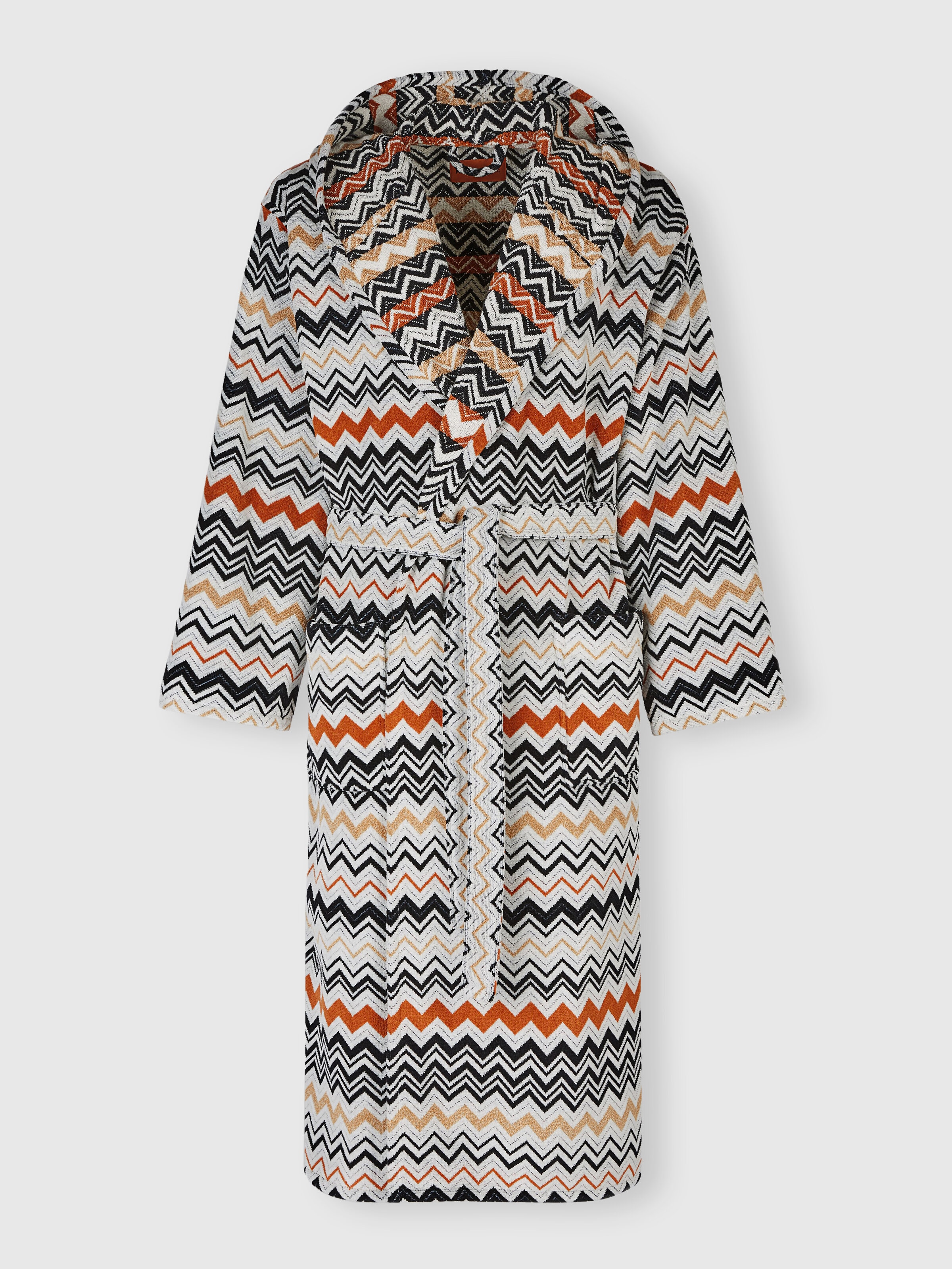 Bernard bathrobe in cotton terry with zigzag pattern, Multicoloured  - 0