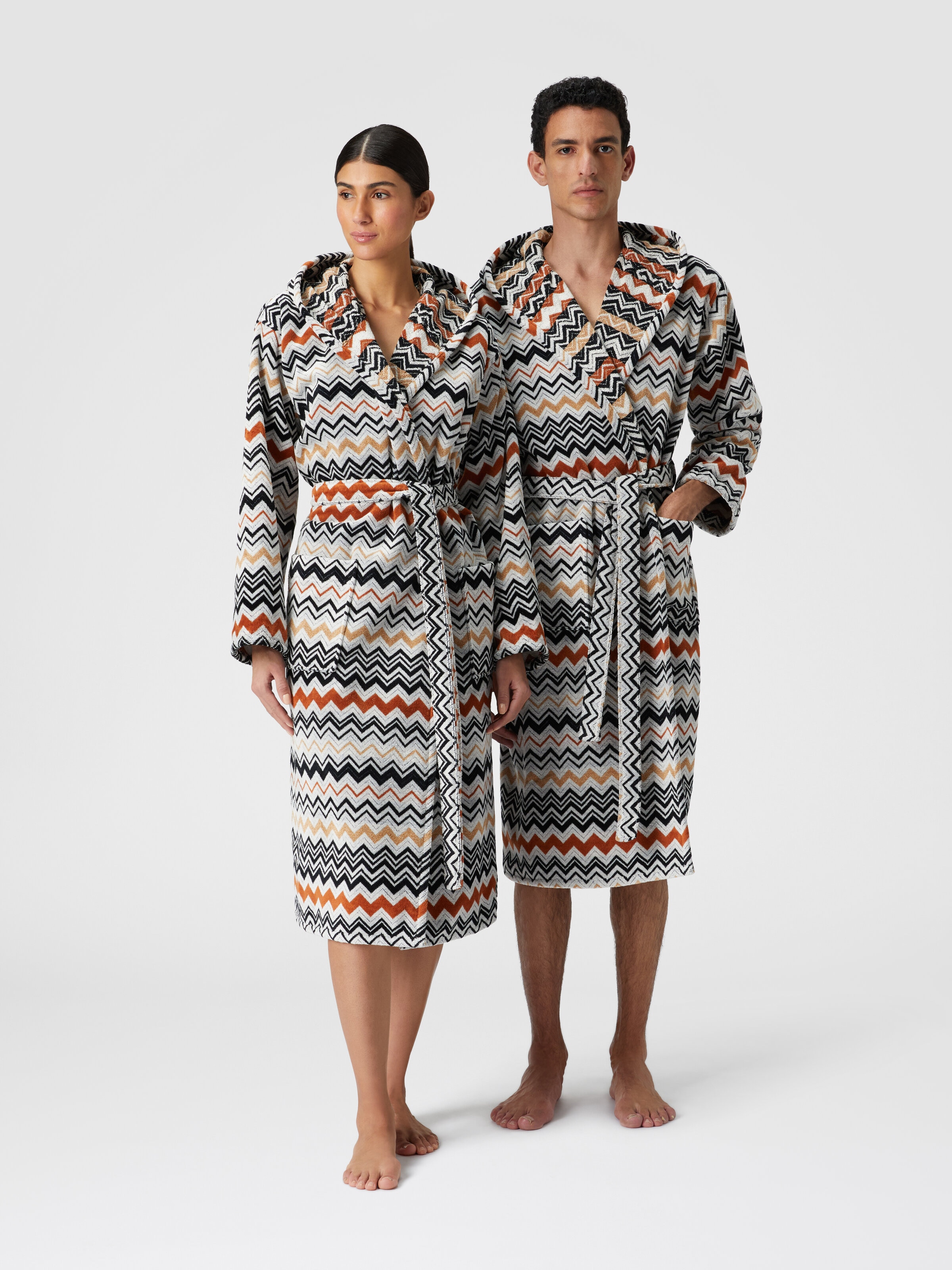 Bernard bathrobe in cotton terry with zigzag pattern, Multicoloured  - 1