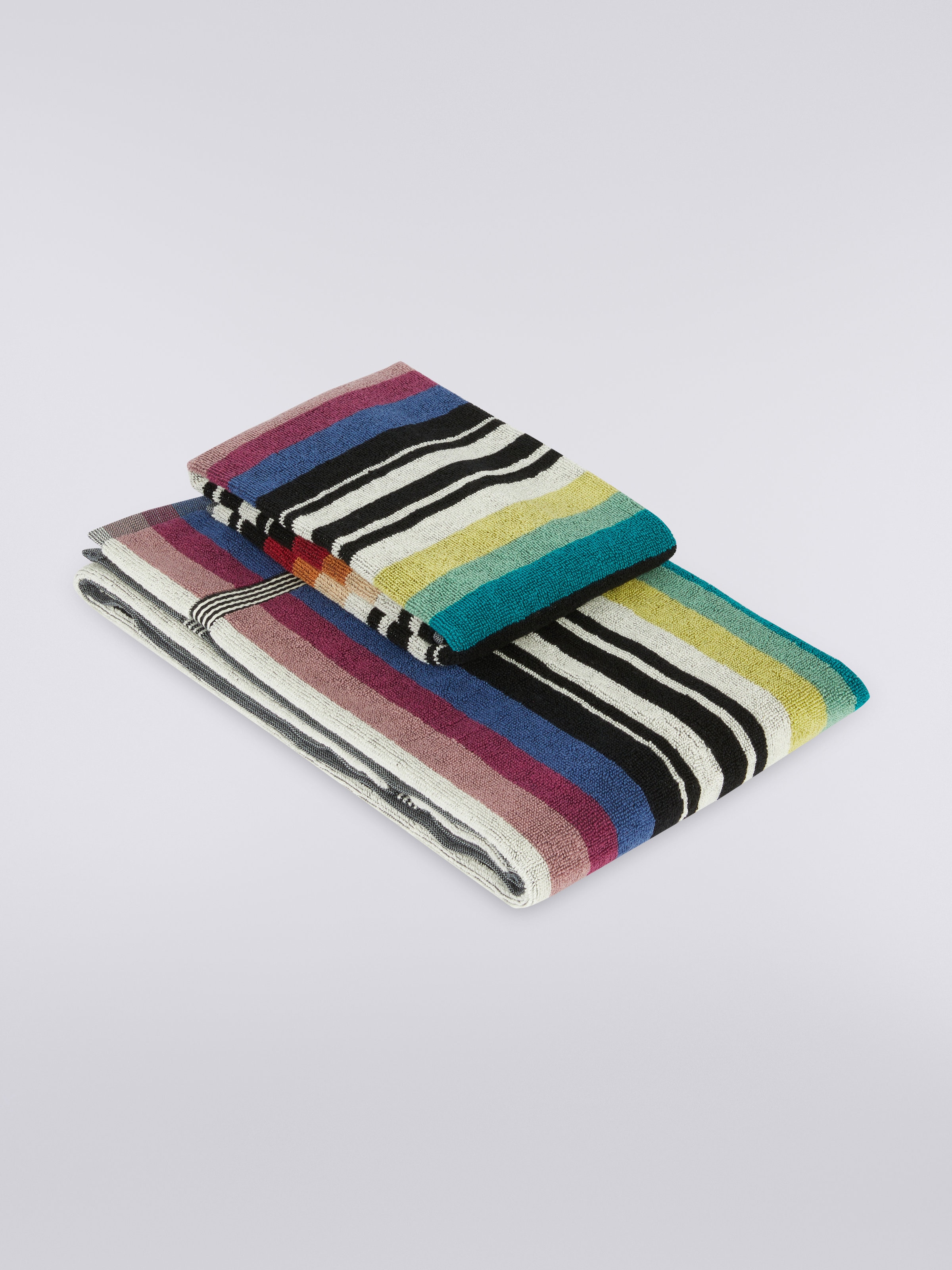 2-piece Barnaby bath towel set in striped cotton terry, Multicoloured  - 0