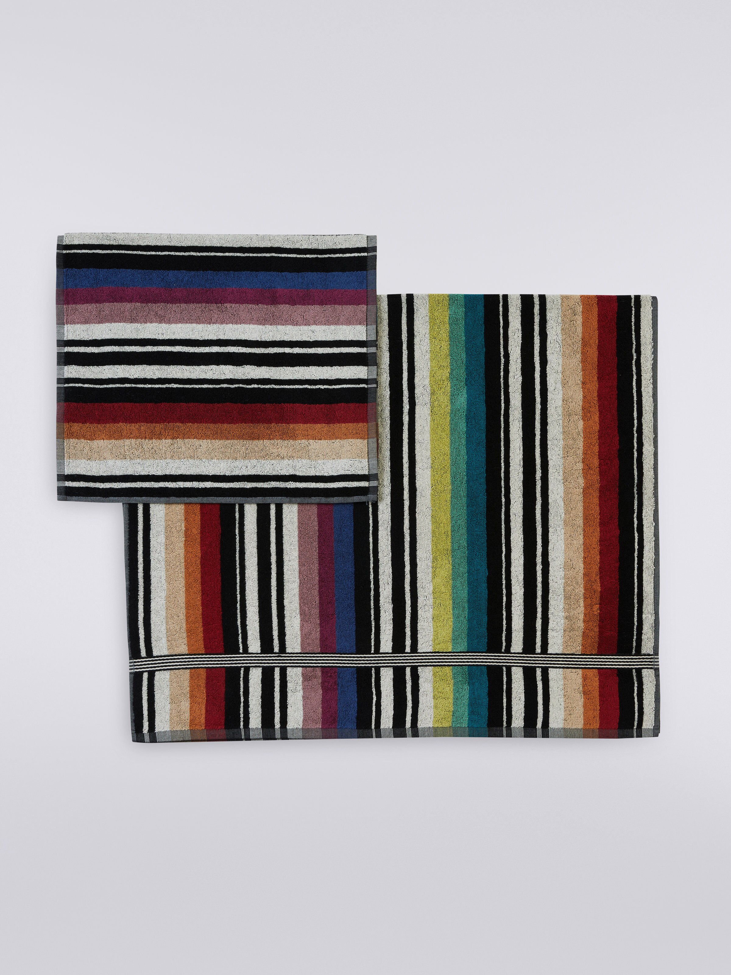2-piece Barnaby bath towel set in striped cotton terry, Multicoloured  - 1