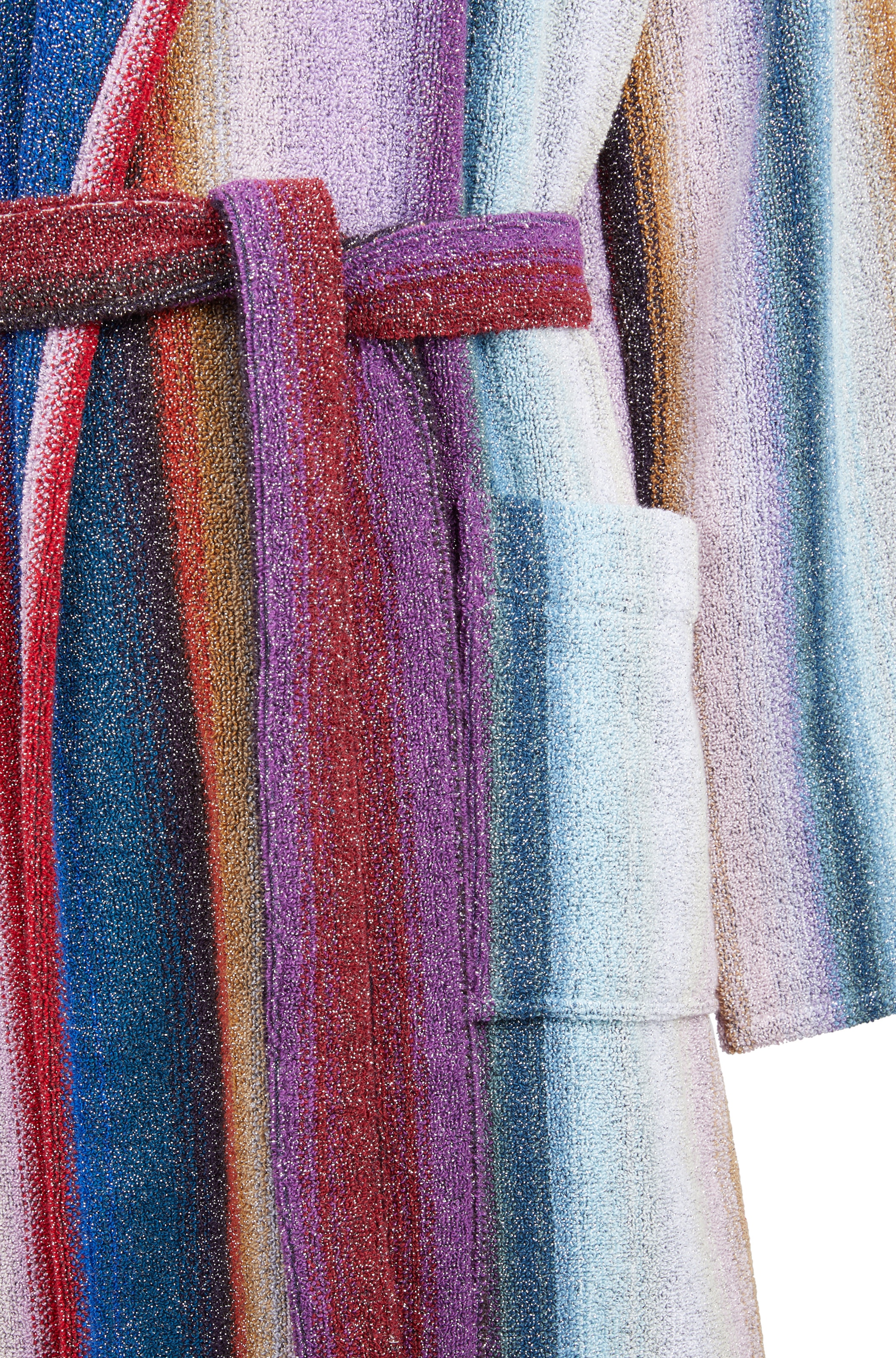 Hooded cotton and lurex robe, BLU MULTICOLOR - 1