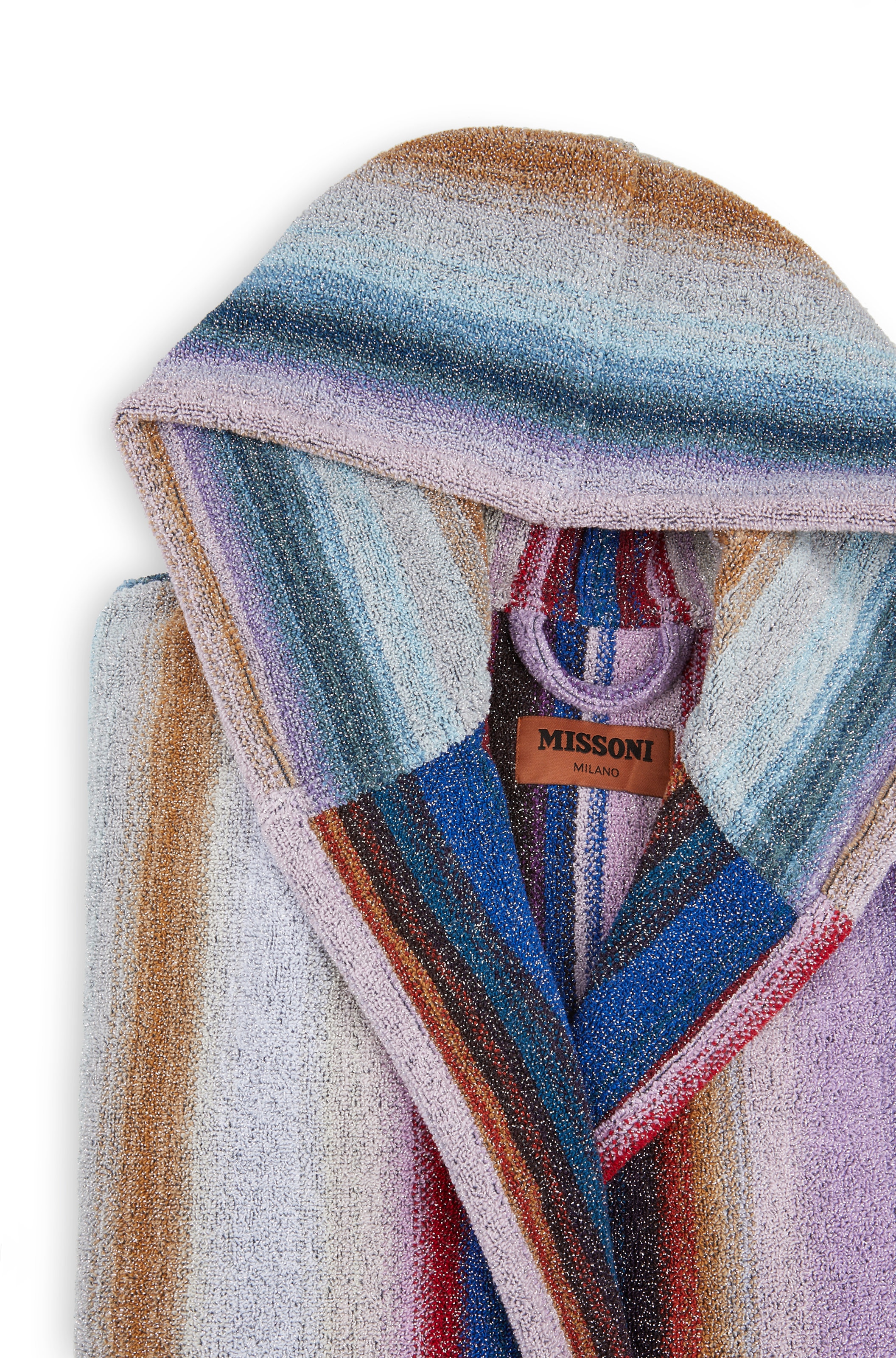 Hooded cotton and lurex robe, BLU MULTICOLOR - 3